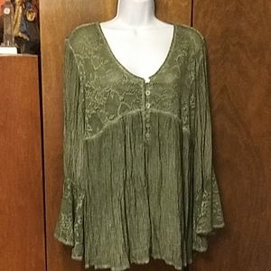 LODEN GREEN LACE CRINKLE TOP XLARGE